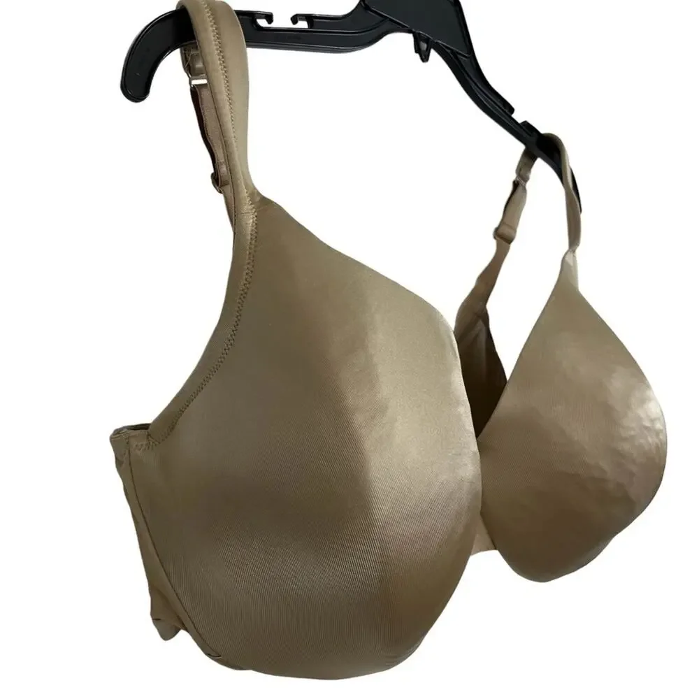 CACIQUE LIGHTLY LINED FULL COVERAGE Beige Tan Smooth Underwire Bra Satin 44DDD